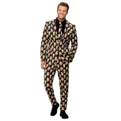 Image of Smiffys Ghostbusters Stand Out Suit for Adults, Jacket, Trousers, and Tie in Black, Officially Licensed, Fully Lined Jacket with Working Pockets, Ideal Halloween, 80s Theme Parties, Students