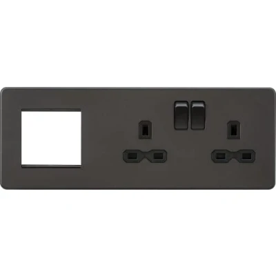 Image of KnightsBridge Screwless 13A 2G DP Socket + Modular Combination Plate Smoked Bronze