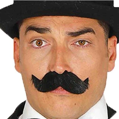 Image of FIESTAS GUIRCA Black Moustache Old Man Dress Up Accessory 1920s 1930s Fake Facial Hair Stick On Self Adhesive Tash (Black)