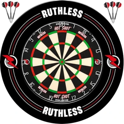 Image of Ruthless Hot Shot Dart Board Surround Home Centre Complete Darts Package Including Sisal Board, 2 Sets of and a Dartboard (Home Centre)