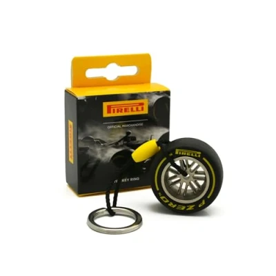 Image of F1 Pirelli Motorsport Official Merchandise Rubber Wheel Tyre Keyring Keychain Medium Yellow Colour