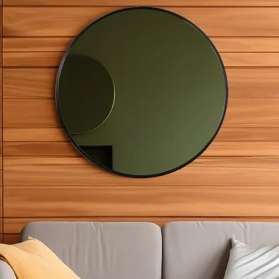 Image of FRUMENSHIP Black Round Mirror, 60x60 cm Wall Mirror with Metal Frame, Circle for Bathroom, Vanity, Bedroom, Living Room, Entrance