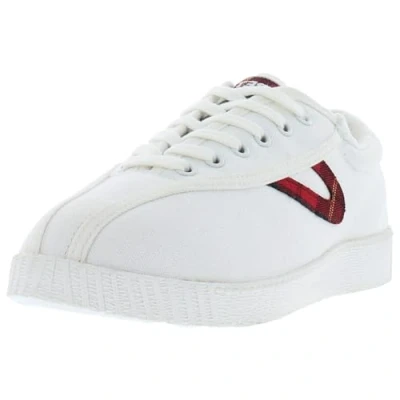 Image of TRETORN Women&#039;s Nyliteplus Canvas Sneakers Lace up Casual Tennis Shoes Classic Vintage Style Nylite Plus, White/Red, 6.5 UK