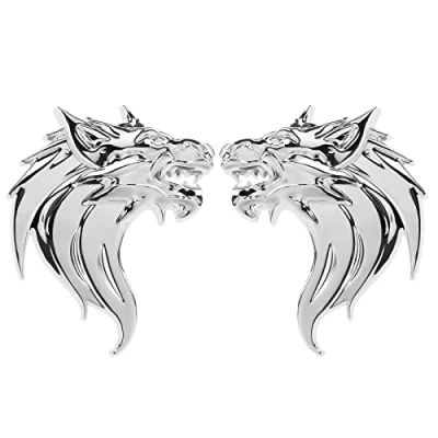 Image of VGOL A Pair 3D Metal Wolf Head Car Stickers Decals Emblem Badge Reflective Motorcycle Auto Decoration Windshield Bright Silver