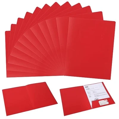 Image of Two Pocket Folder, Paper Folders with Business Card Slot, Poly Reinforced Edges, 2 Presentations File Organizer for Office High School, 12 Pack (Red)