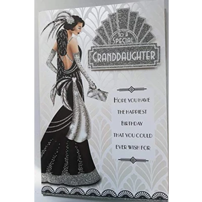 Image of Art Deco 1920&#039;s Flapper Lady Granddaughter Glittered Birthday Card