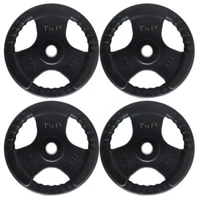 Image of TnP Distribution Standard 1&quot; TriGrip Weight Plates Rubber Coated Cast Iron Weights Plate Set Tri Grip Radial 1.25kg 2.5kg 5kg 10kg 15kg 20kg 25kg Disc (5KG Quad)
