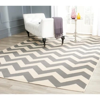 Image of SAFAVIEH Chevron Rug for Indoor &amp; Outdoor Courtyard Collection, Short Pile, in Grey and Beige color, 201 X 290 cm