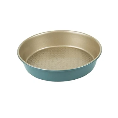 Image of Prestige x Nadiya Round 9 Inch Cake Tins for Baking Non Stick Tin, Dishwasher Safe Steel Bakeware, Teal &amp; Gold