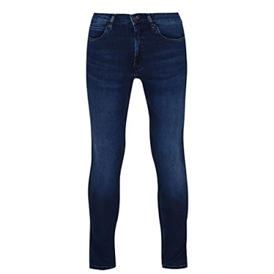 Image of HUGO Mens 734 Used Effect Skinny fit Jeans in mid Blue Stretch Denim