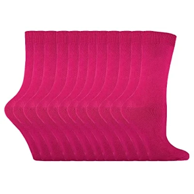 Image of Sock Snob Womens Plain Cotton Rich Socks 12 Pair Multipack Thin Comfy Colourful Crew Ankle for Ladies (4 8, Deep Fuchsia)