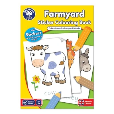 Image of Orchard Toys Farmyard Sticker Colouring Book, Educational Includes Stickers, Colour and Write Animals, Age 3 Years +