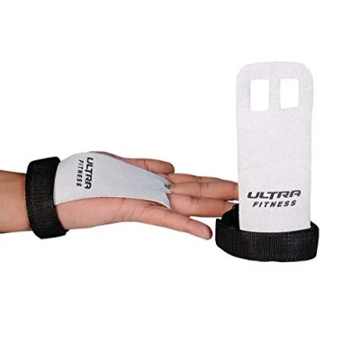 Image of ULTRA FITNESS Leather Grips Gymnastic Palm Protectors Hand Guards Gym Gloves Pull up (White Leather, M)