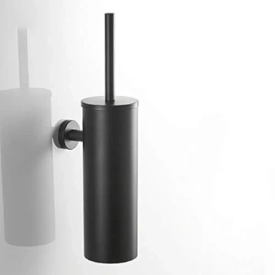 Image of Toilet Bowl Brush and Holder, Stainless Steel Handle Cleaner with Lid Durable Scrubbing Bristles for Bathroom Cleaning (Black Wall Mounted)