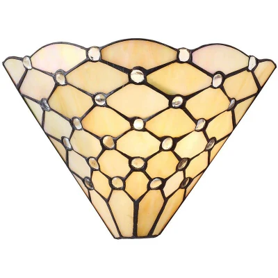 Image of Pearl 1 Light Indoor Wall Uplighter Dark Bronze with Tiffany Glass, E14