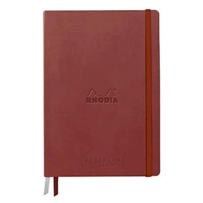 Image of RHODIA 194153C Rigid Notebook Bullet Journal Goalbook Creation Nacarat A5 15.5x21x2 cm 100 pages Clairefontaine Paper Lavis Technique Plain White 200 g/m 2 Ribbons Faux Leather Cover