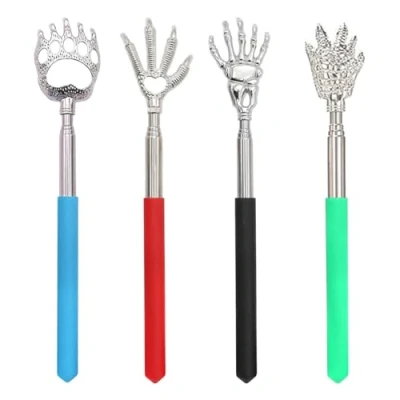 Image of SYEYCW 4 Pcs Back Scratcher Extendable, Stainless Steel Telescopic Scratcher, Hand Massager with Rubber Handles, Includes Claw, Crocodile Bear Claw and Eagle Kit Telescoping