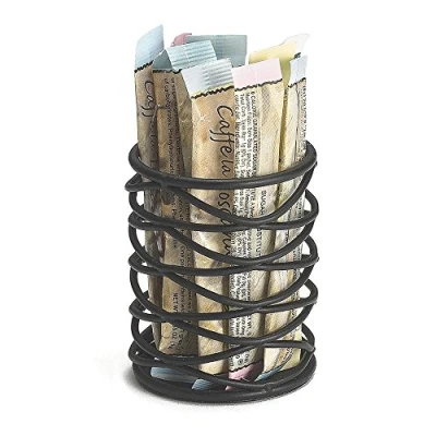 Image of TableCraft Artisan Round Sugar Caddy Basket 2.5inch Black Wire Packet Holder