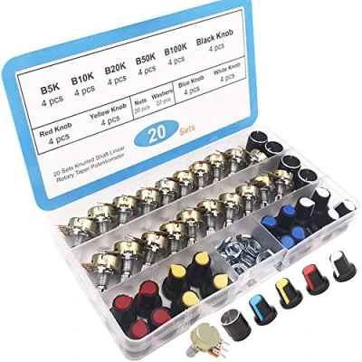 Image of RUNCCI YUN 20Pcs B5K B10K B20K B50K B100K Ohm Potentiometer Knob Linear 3 Terminal Rotary with Cap Nuts and Washer for Arduino Raspberry Pi Other Projects