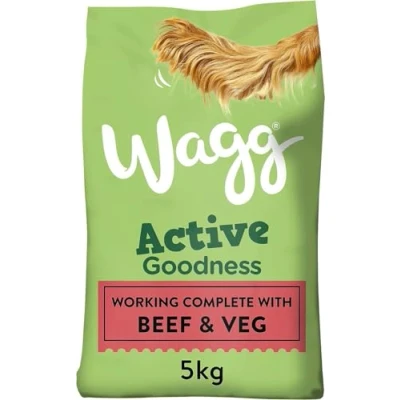 Image of Wagg Active Goodness Complete Dry Adult Dog Food Beef &amp; Veg 5kg (Pack of 3) For All Working Breeds