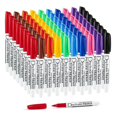 Image of Volcanics Dry Erase Markers Low Odor Fine Whiteboard Thin Box of 80, 10 Colors