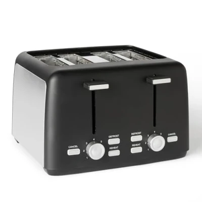 Image of Amazon Basics Toaster 4 Slice with 7 Shade Settings and Removable Crumb Tray, Extra Wide Slots, 800W, Black