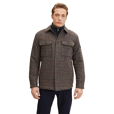 Image of TOM TAILOR Men&#039;s Wool Overshirt 1032501, 30506 Blue Brown Boucle Check, XL