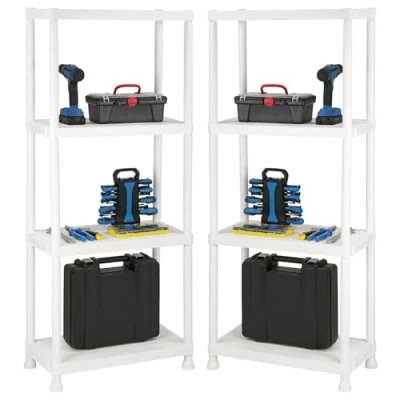 Image of Taylor &amp; Brown 2 x 4 Tier Heavy Duty White Plastic Garage Storage Shelving Wide Shelves Shed Shelf Unit Home Office Pantry Workshop Racking