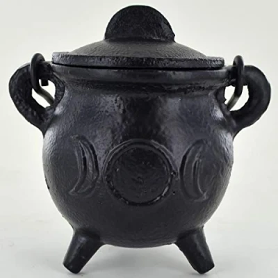 Image of Cast Iron Cauldron Triple Moon Small Witch &amp; Magic Accessory for Wicca Potions Neopaganism Gift