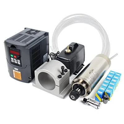 Image of RATTMMOTOR DE STOCK 2.2 kW 220 V water cooled spindle motor with 14 pcs ER20 collets and VFD frequency converter 80 mm bracket clamp 75 W pump 6m tube