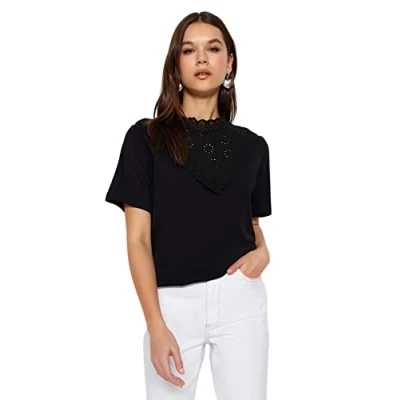 Image of Trendyol Woman Regular fit Basic Standing Collar Knit Blouse,Black,S