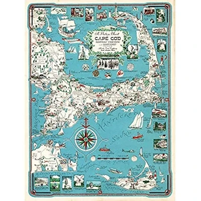 Image of Artery8 Map Chase 1949 Cape Cod Nantucket Massachusetts Pictorial Unframed Wall Art Print Poster Home Decor Premium