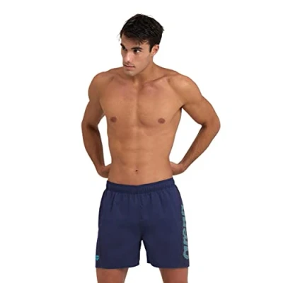 Image of Arena Men&#039;s Fundamentals Logo Beach Boxer Navy Turquoise