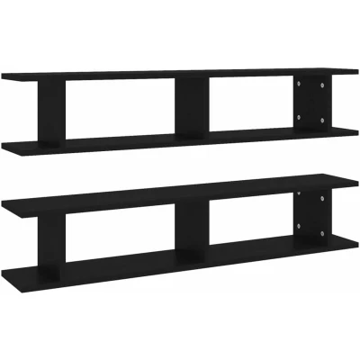 Image of vidaXL Wall Shelf 2 pcs Black 105x18x20 cm Engineered Wood