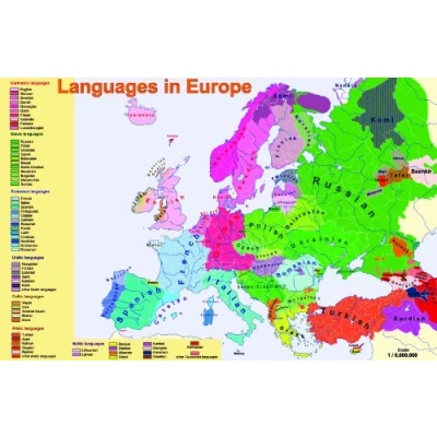Image of laminated LANGUAGES EUROPE world map poster educational classroom school wall chart