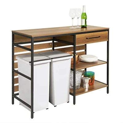 Image of SoBuy FSB71 PF, Kitchen Island Sideboard Dining Bar Table with 1 Drawer and 2 Open Shelves, Room Living