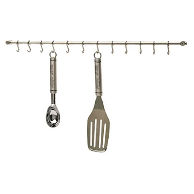 Image of KitchenCraft KCRACKDL Kitchen Utensils Hanging Rack with 12 Hooks, Easy to Install, Gift Boxed, Stainless Steel, 52 cm, Silver