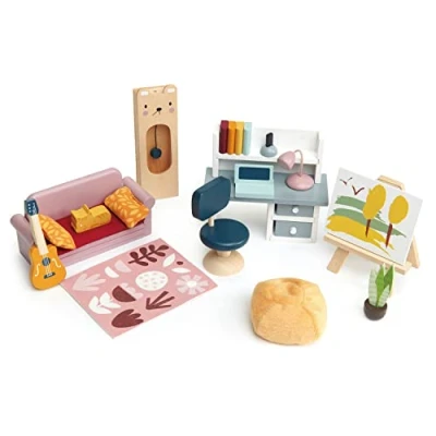 Image of Tender Leaf Toys Dolls House Wooden Study Furniture Set Inspire Imaginative Play for Children 3+