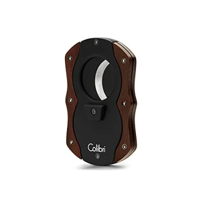 Image of Colibri Cut Double Guillotine Cigar Cutter Black with Wood Accents Spring Loaded ReleaseUp to 62 Ring Gauge Cigars Ergonomic Design Includes Gift Box