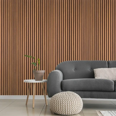 Image of DecorAndDecor Acoustic Slat Wood Wall Panel and Ceiling Panelling Decorative 3D MDF 240 x 60 Walnut