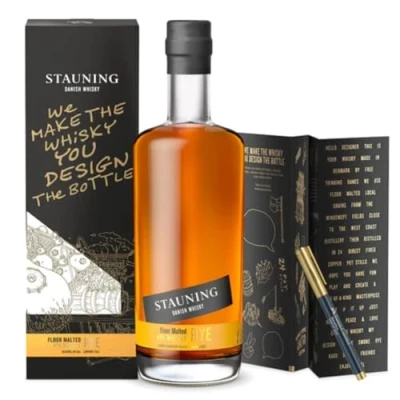 Image of Stauning Rye Whisky Danish Double Distilled, Full Bodied, Handmade made from &amp; Barley with a Smooth and Fruity Finish, Distilled in Small Pot Stills 3 years, 48% ABV, 1 x 70cl