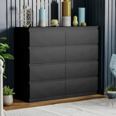 Image of Vida Designs 8 Drawer Chest for Clothes Closet Organizers and Storage Cabinet Hallway, Entryway (Black, Matte)