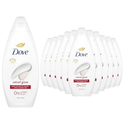 Image of Dove Body Wash 0% Sulfate SLES for Women Made with Naturally Derived Cleansers and Plant Based Moisturiseres Gently Cleanses Softer Smoother Skin, 225ml (12 Pack, Velvet Glow)