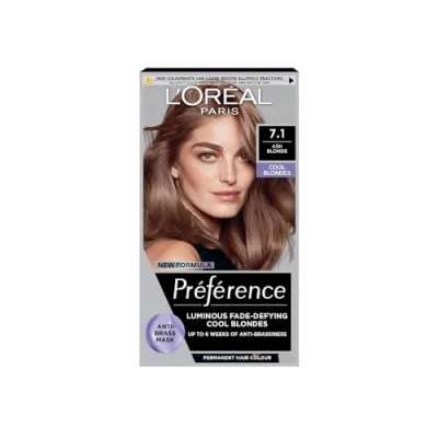 Image of L&#039;Oreal Paris Preference Hair Dye, Long Lasting, Luminous Permanent Colour, 7.1 ASH BLONDE