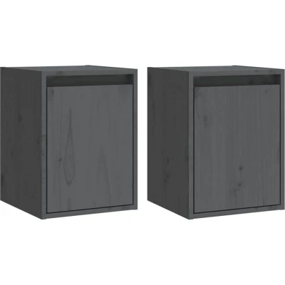 Image of vidaXL Wall Cabinets 2 pcs Grey 30x30x40 cm Solid Wood Pine