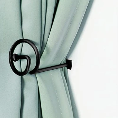 Image of CHIMEI Curtain Holdbacks Window Drape Holder Hook Tiebacks for Sheer and Blackout Panels Decorative Draperies Metal Set of 2 Black