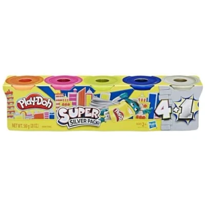 Image of Play Doh Super Silver Pack of 5 Non Toxic Colors Including 1 Can, 4 Ounce Cans