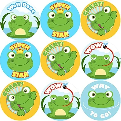 Image of 144 Fun Frogs Praise Words 30 mm Reward Stickers for School Teachers, Parents