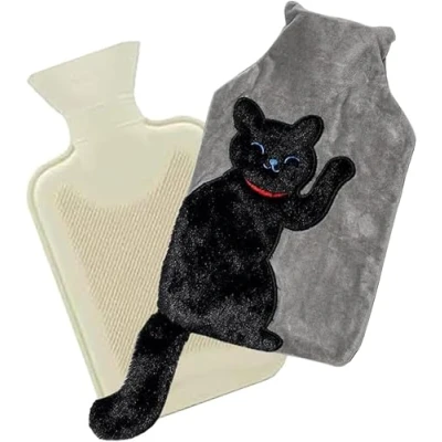 Image of Marco Paul 3D Hot Water Bottle 1 Litre Bag with Cover UK Novelty Gift for cat Lovers Womans Soft Plush (Cat)