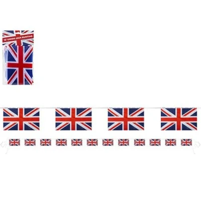 Image of Union Jack Bunting 8 Fabric Flags 12ft Long King Charles Coronation Decorative Party Banner